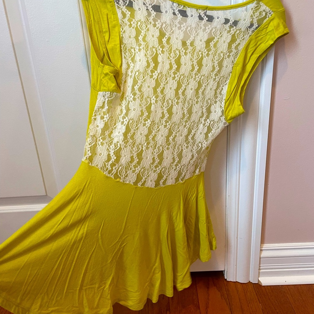 Birght yellow/green high/low Tank Top with sleeves and back lace insert  xs